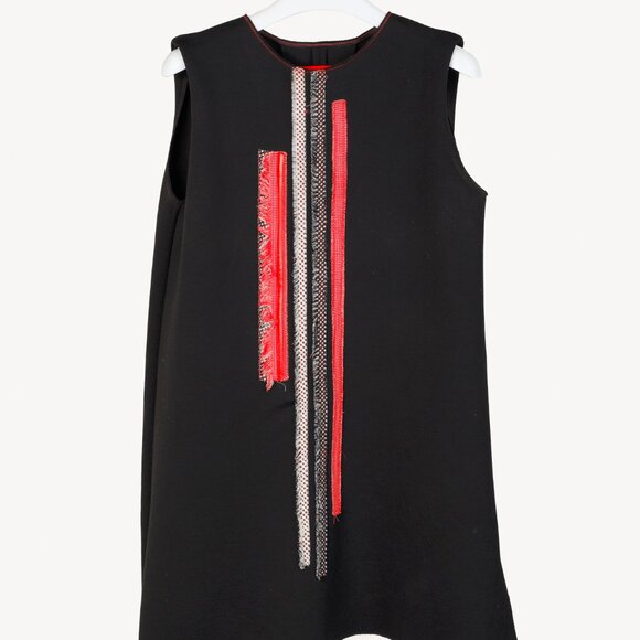 Marie Saint Pierre Black Neoprene Red-Trim Mini Shift Dress - Picture 1 of 10